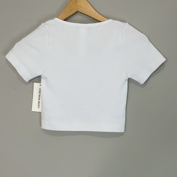 5/$25 Streetwear Society NWT Ribbed Fitted Crop Baby Tee White Stretch S - Picture 5 of 9